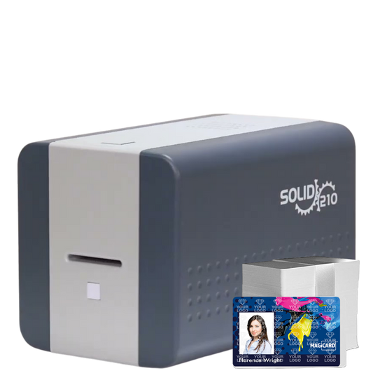 STARTER KIT STAMPANTE CARD - IDP SOLID 210 USB PRINTER 300x1200DPI + SOFTWARE CARDPRESSO + NASTRO A COLORI + 100 CARD PVC + INSTALLAZIONE E CORSO