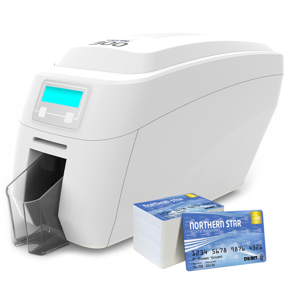 MAGICARD 300 PRO FRONTE RETRO + SET PER LA PRODUZIONE DI 300 CARD PVC A COLORI (SOFTWARE INCLUSO)