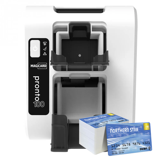 STARTER KIT STAMPANTE CARD - PRONTO100 USB + RETE + SOFTWARE MAGICARD + NASTRO A COLORI + 100 CARD PVC + INSTALLAZIONE E CORSO