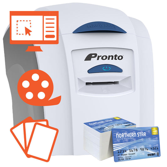 MAGICARD PRONTO PLUS EASY LOAD + SET PER LA PRODUZIONE DI 200 CARD PVC A COLORI (SOFTWARE INCLUSO)