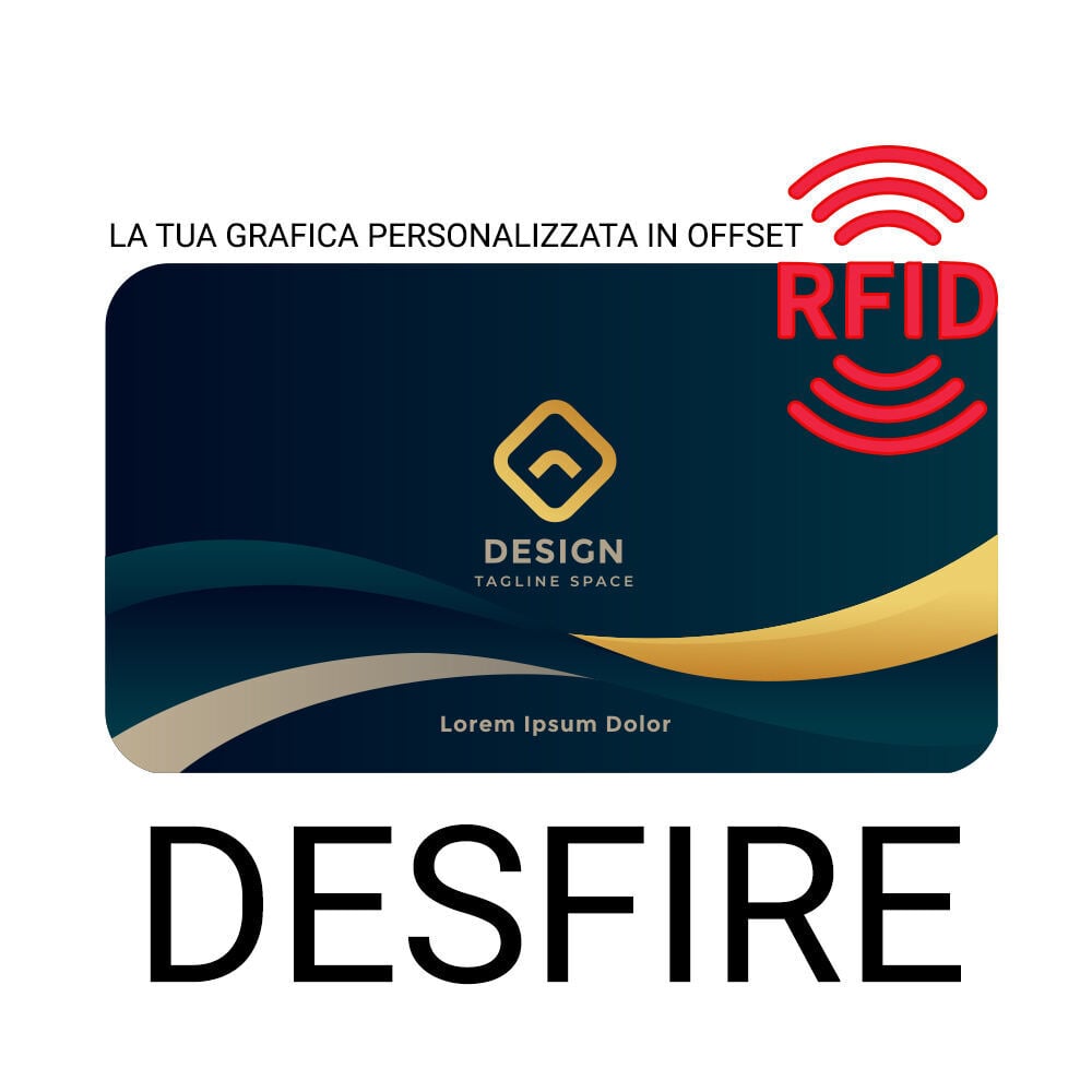 CARD RFID MIFARE DESFIRE 13,56MHZ PRESTAMPATE OFFSET FRONTE RETRO 4+4 (CON LA TUA GRAFICA PERSONALIZZATA)