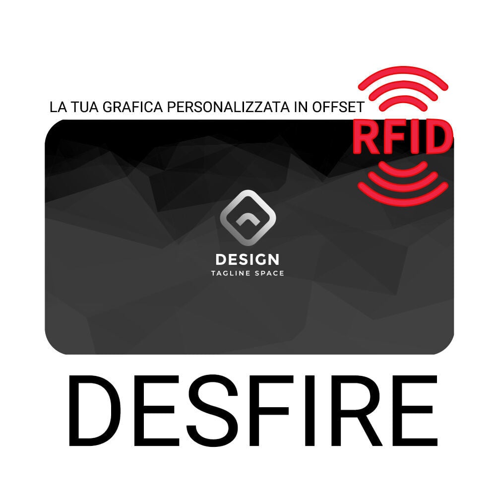 CARD RFID MIFARE DESFIRE 13,56MHZ PRESTAMPATE OFFSET FRONTE RETRO 4+4 (CON LA TUA GRAFICA PERSONALIZZATA)
