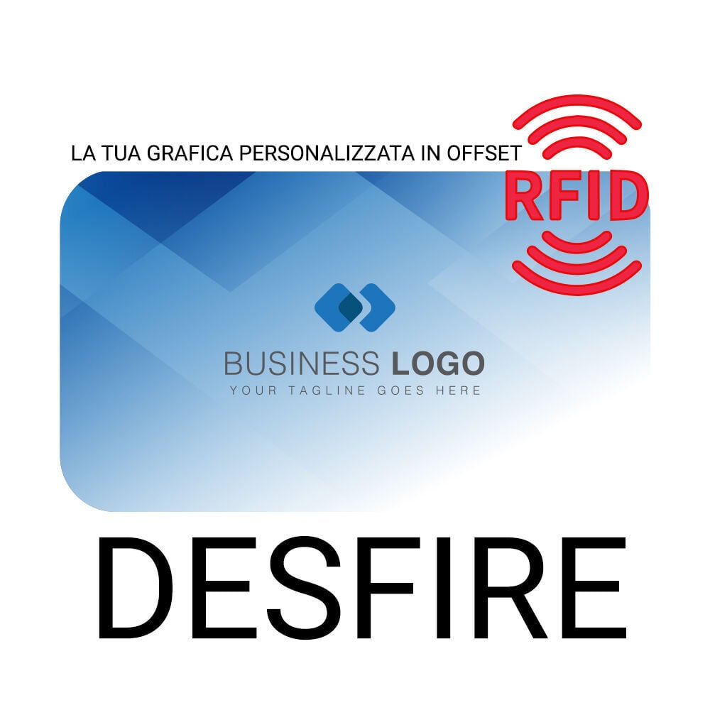 CARD RFID MIFARE DESFIRE 13,56MHZ PRESTAMPATE OFFSET FRONTE RETRO 4+4 (CON LA TUA GRAFICA PERSONALIZZATA)