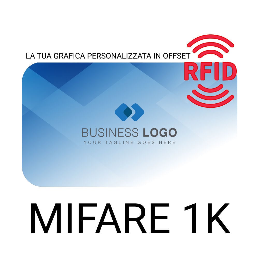 CARD RFID MIFARE 1K 13,56MHZ ISO14443 PRESTAMPATE OFFSET FRONTE RETRO 4+4 (CON LA TUA GRAFICA PERSONALIZZATA)
